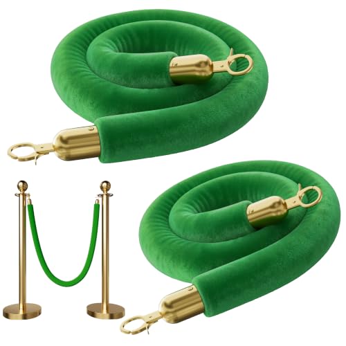 Image of 2PCS Green Velvet Stanchion Ropes 5 Ft Crowd Control Ropes Barrier with Gold Hooks for Party Supplies,Photobooth Accessories, Prom,Birthday,Business,Wedding, Museums