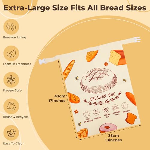 2 Pack Beeswax Bread Bags, 17 x 13 in Reusable Cotton Bags for Sourdough - image 3