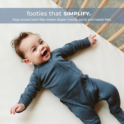goumikids Convertible Baby Footie Pajamas, 2-Way Zipper and Mitten Cuffs, Organic Cotton, 3-6 Months, Midnight3