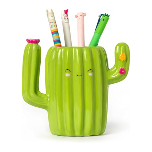 Legami Desk Friends - Portalápices de cerámica, 12,5 x 7,5 cm, diseño de cactus, para escritorio, pintado a mano