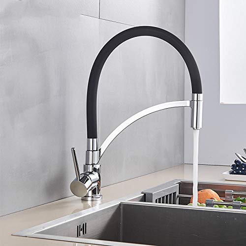 Mitigeur chaud et froid en acier inoxydable noir et chromé avec céramique pour pont de cuisine