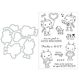 Cute Robots Silicone Clear Stamp and Die Sets for Card Making, DIY Embossing Photo Album Decorative Craft