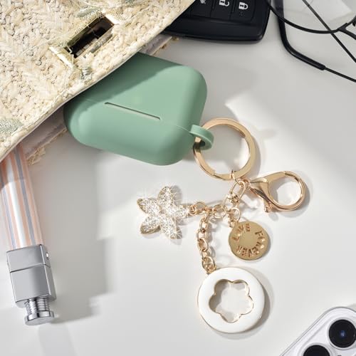 Image of VISOOM for AirPods Pro 3 Case 2025, Silicone Case for Apple Air Pods Pro 3rd Generation Cover Women, Cute iPods 3 Protective Cover with Bling Keychain & Cleaning Kit,Green