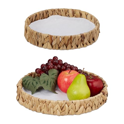 Relaxdays Cesto Portafrutta, Set 2 Cestini Intrecciati Porta Frutta, Verdura e Pane, Vassoi in 2 Misure, Boho, Naturale