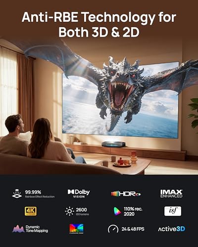 Image of AWOL Aetherion Pro 4K Projector, 2600 ISO Lumens Short Throw Projector, Google TV, PixelLock Clarity, 6000:1 Native Contrast UST Projector, Anti-RBE, 4K 200 inch Display, Dolby Vision, Movie Projector