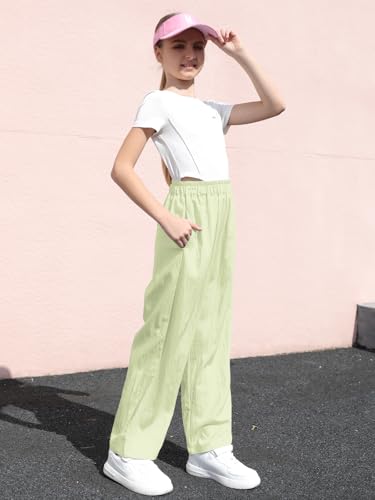 Image of SANGTREE Womens Wide Leg Pants Lightweight Casual Elastic High Waist Straight Leg Loose Trousers for Womens, Light Green, XL