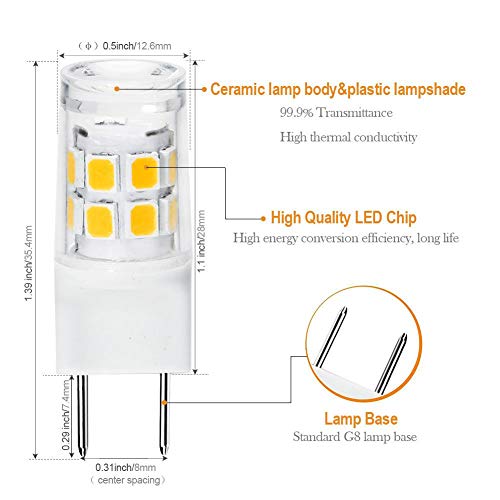 Image of G8 LED Bulb 3W WB25X10019 Microwave Light Bulbs 20W Halogen Bulb Replacement for GE Microwave Oven T4 Bi-Pin Base 120V Natural White 4000K, 2-Pack