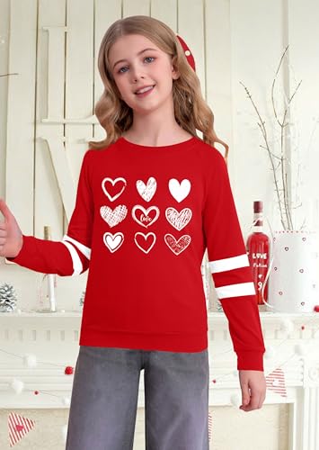 Image of LAZYCHILD Kids Valentine Shirt Girls Valentines Day Shirts Heart Graphic Long Sleeve Striped Tee Tops 5-14 Years