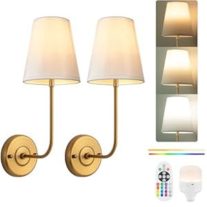 PASSICA DECOR Battery Operated Wall Sconces Set of Two Rechargeable Wall Lights with 5200mAh Dimmable Detachable Bulbs 15 Colors and Remote Control Wireless Sconces for Bedroom Living Room