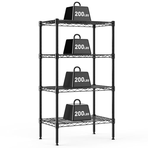 DUMOS 4-Tier Metal Wire Storage Shelves, Adjustable Standing Storage Rack Shelf, Heavy Duty Steel Shelving Unit Organizers for Kitchen Bathroom Pantry Garage, 23.3' W×13.4' D×47' H, Black