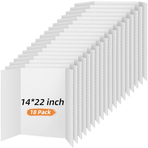 Image of Ctosree 18 Pcs 14 x 22 Inch Tri Fold Poster Board Bulk for Display,White | Science Fair Project,Classroom Display Paperboard, Single Wall Build, Lightweight Presentation Board,3 Panels