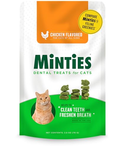 Minties Dental Treats for Cats Chicken Flavored Treats for Cats Freshens Breath and Controls Tartar 2.5oz