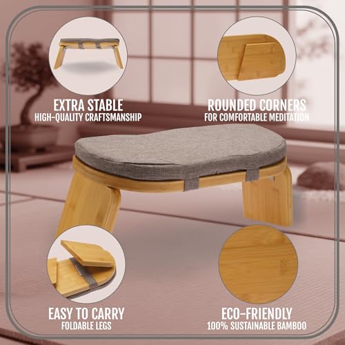 Meditatiebank Opvouwbaar 44x18 cm incl. Kussen Ergonomische Bamboe Yogahocker Duurzame Meditatiebank voor Mindfulness & Knieontlasting - Afbeelding 6