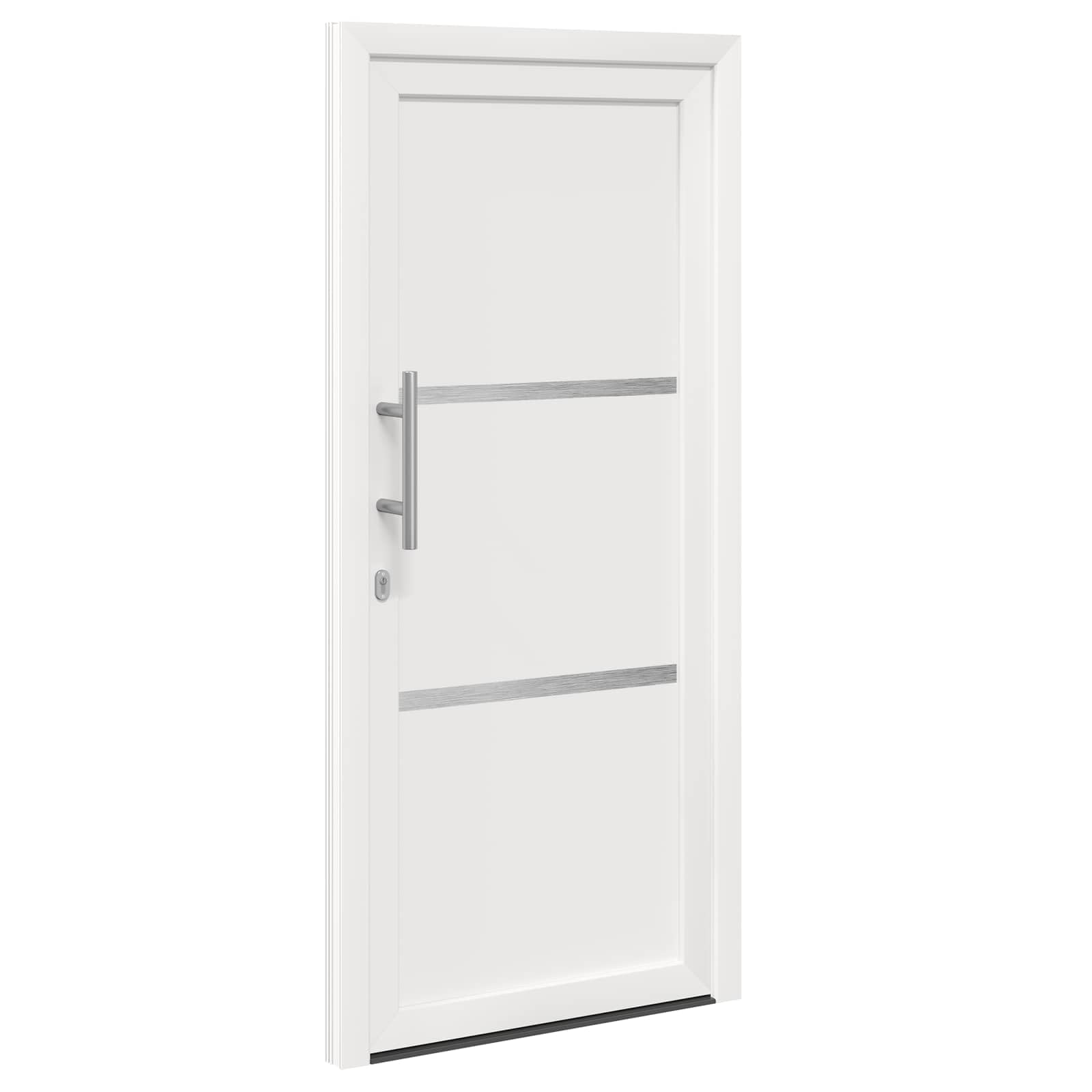 Porte d'entrée blanche en PVC 98 x 208 cm résistante avec vitrage sécurité pour maison appartement façade intérieure extérieure