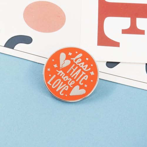 Image of Less Hate More Love Enamel Lapel Pin Orang Circular Brooch Badge Accessories