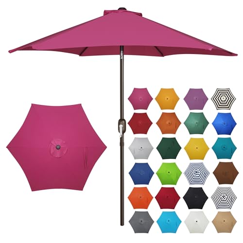 Image of Blissun 7.5 ft Patio Umbrella, Yard Umbrella, Outdoor Market Umbrella with Push Button Tilt Crank, Fuchsia