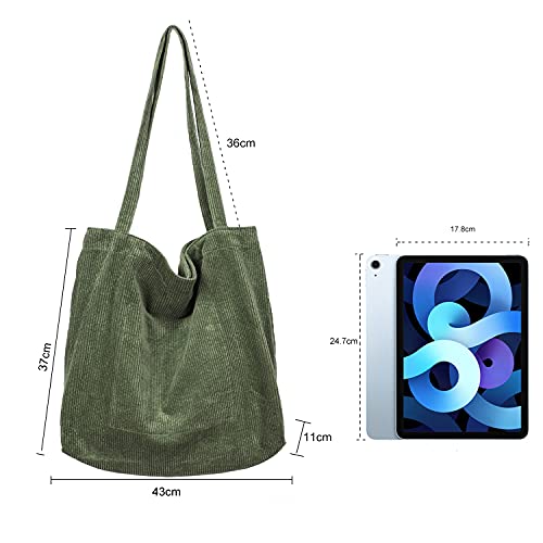Women Corduroy Tote Bag, Etercycle Casual Handbags Big Capacity Shopping Shoulder Bag With Pocket (Army Green) #TOP1