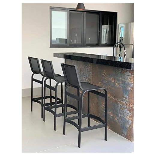 01 Banqueta Lótus Alta Alumínio Tela Sling Bancada Cozinha