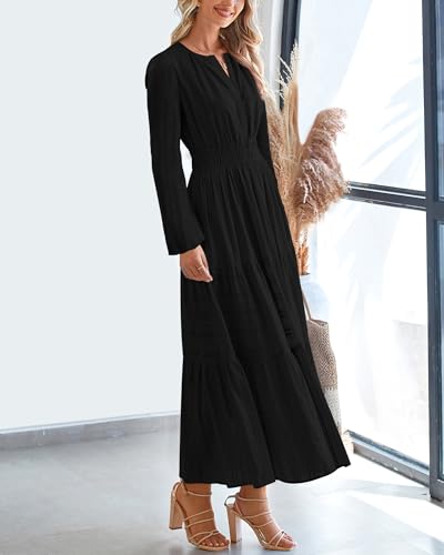BTFBM Womens Fall 2026 Casual Midi Maxi Dresses,M,Black