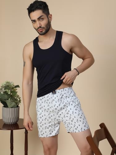 Image of Urban Scottish Men's Pack of 2 Cotton Printed Boxers with Side Pockets