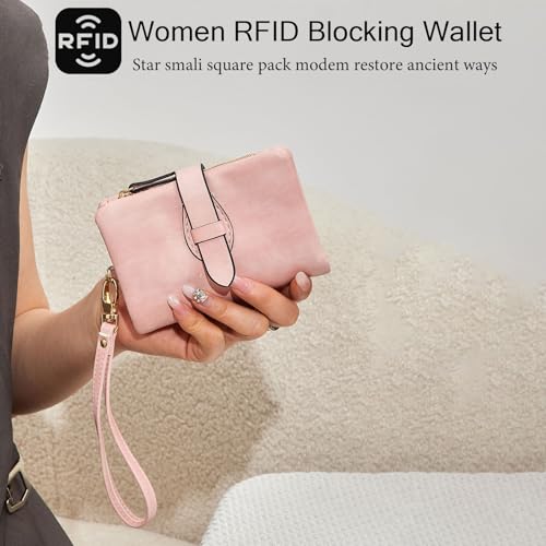 Women's Genuine Leather Compact Wallet RFID Blocking Multi Card Holder Travel Purse Phone Pocket (Purple)2