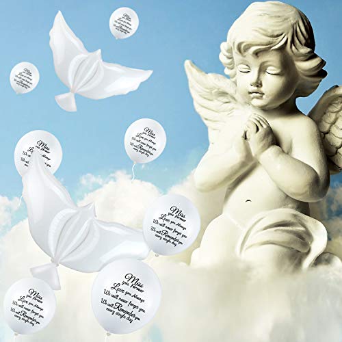 Image of Skylety 36 Pcs Memorial Balloons to Release with Dove Balloon, White | Helium, Remembrance for Heavenly Birthday, Memorial Services, Release in Sky Ceremony, Forever in Hearts Messages