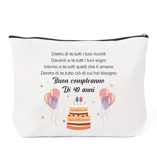 Gishnia Regalo 40 Anni Donna Originale - Regali Donna Compleanno,Regalo per 40 Compleanno,Borsa per Cosmetici,Regalo Compleanno Amica,Regali per il 40° Compleanno per Sorella Zia Amica Colleghe Mamma