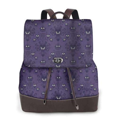 TREJUKY Haunted Mansion Backpack Purse for Women Leather Fashion Cute Small Backpacks Lightweight Casual Travel Hiking Ladies Laptop Rucksack Daypacks Shoulder Bag