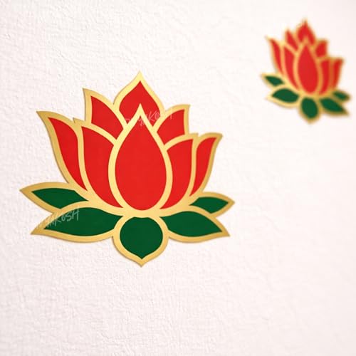 Image of Divyakosh Red Lotus Wall Stickers for Wall Decor (12 Pieces, 3x3.5 Inch) | Temple Decor, Puja Backdrop Decoration, Mandap| Peel & Stick Lotus Stickers for Home & Festive