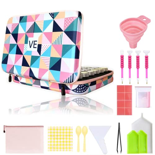 Amedoo Diamond Painting Storage Containers, 60 Slots Diamond Painting Accessories, Big Capacity 5D Diamond Painting Kits DIY Art Craft Jewelry Beads Rhinestones Organizer (60 Slots, Geometric)