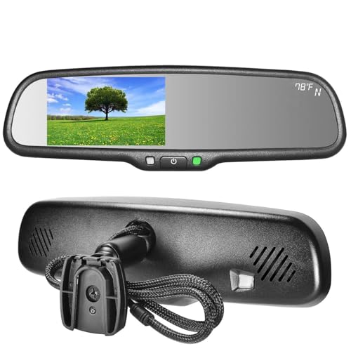 Image of Master Tailgaters 10.5 inch OEM Rear View Mirror with 4.3 inch LCD Screen + Compass & Temperature | Rearview Universal Fit Mount | Auto Adjusting Brightness LCD | Anti Glare | Full Original Mirror Replacement