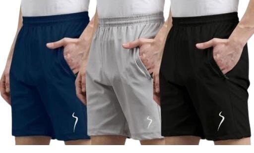 Image of Pack of 3 MenSports Shorts Solid Pattern Half Pants for Gym Fitness Running and Casual Use