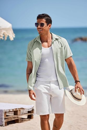 COOFANDY Men's Short Sleeve Button Down Shirt Casual Linen Shirts Summer Beach Vacation Shirt with Pocket2