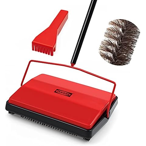 JEHONN Manual Carpet Sweeper with Horsehair Brush Cover