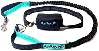 PupRepublic Hands Free Dog Lead - Perfect Dog Running Lead Or When Walking Or Hiking - Fully Adjustable Waist Belt With Reflective Bungee Dog Leads - Free Poo Bag Pouch Included