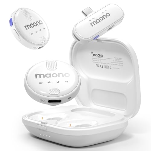 Image of MAONO Wireless Collar Mic for YouTube PC and Type C Mobile, Noise Cancellation Lapel mic with 6H Battery, 100m Transmission, Gain, Mute, Monitoring for YouTube, Vlogging, Podcasting (WM620-White)