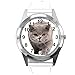 Taport® Orologio rotondo in pelle bianca per fan britannici di Shorthair CAT