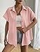 Zeagoo Casual Tops for Women Short Sleeve Button Down Shirts Ladies Summer Blouses Business Work Clothing Pink