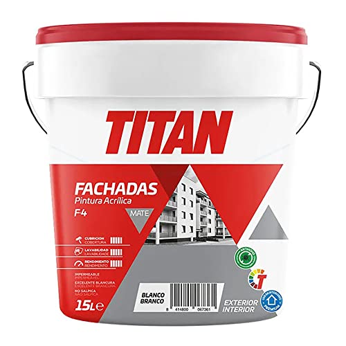 PINTURA ACRÍLICA FACHADAS MATE F-4 BLANCO 15l TITAN 125670015