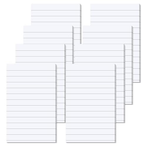 Pack of 400 Sticky Notes White Self-Adhesive Notes 76 x 127 mm, Sticky Notes Large Lined Sticky Note for Marking Pages for Office, Study, Home - 8 Pack/400 Sheets 76x127mm
