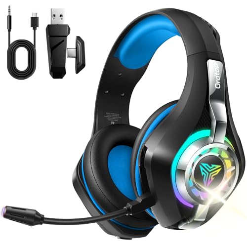 2.4GHz Wireless Gaming Headsets for PS5/PS4/PC/Switch/Xbox, RGB Noise Cancelling Over-Ear Headphones with 7.1 Surround Sound, 40mm Drivers, 276g ultraligero, Memory Foam, 45H Gaming Headphones 2025