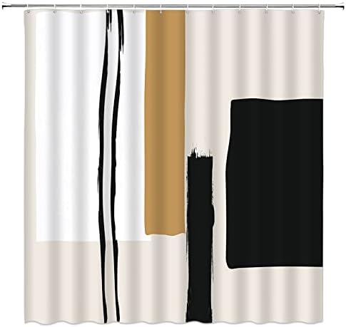 TENVSIN Abstract Modern Shower Curtain Black Beige Geometric Neutral Minimalist Fashion Geometry Simple Contemporary Fabric Bathroom Decor Set with Hooks（70" Wx70 H）