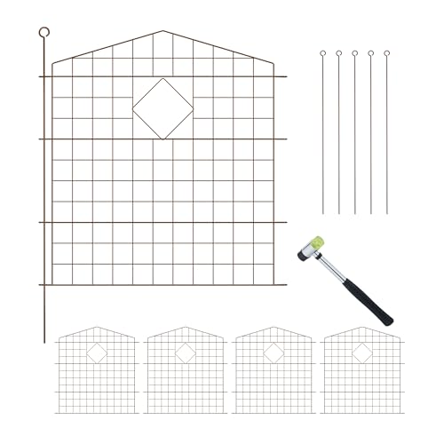 Relaxdays Teichzaun, 5 Zaunelemente, HxB: je 78x75 cm, Garten, Begrenzungszaun Oberbogen, zum Stecken, Metall, braun