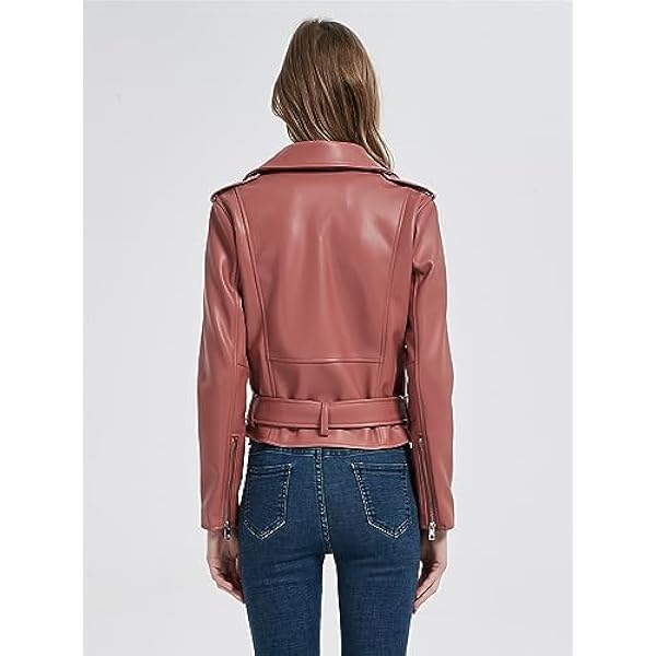 Adhdyuud Herfst Vrouwen Beige Motor Biker Jacket Casual Zwarte Zakken Riem Lederen Jas Jas