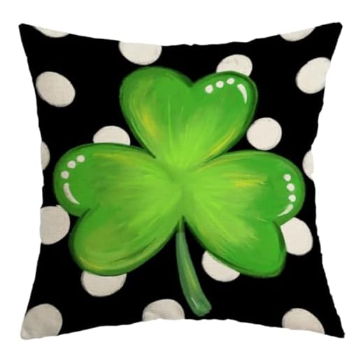 AACORS St Patricks Day Throw Pillow Cover 18X18 Shamrock Decor Farmhouse Decorative Black Cushion Case Home Spring Decorations for Sofa Couch AA132-18