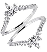 Uloveido Women's 925 Sterling Silver Marquise Cut CZ Stack Rings Set 2pcs Crown Wedding Engagemen...