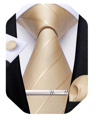Image of DiBanGu Mens Silk Necktie Solid Color Tie and Pocket Square Cufflink Tie Clip Set Woven Plain Ties for Men Wedding Party