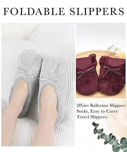 Image of Panda Bros 2 Pairs Women's Ballerina House Slippers, Anti-Skid Comfy Warm Ballet Style Slippers