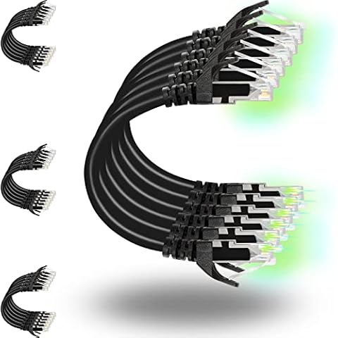 Rapink Patch Cables Cat6 0.5ft (24 Pack), Ethernet Patch Cable 10G, Cat 6 Patch Cable for Patch Panel to Switch, Flexiable Cat 6 Ethernet Cable with Gold Plated Black Cover