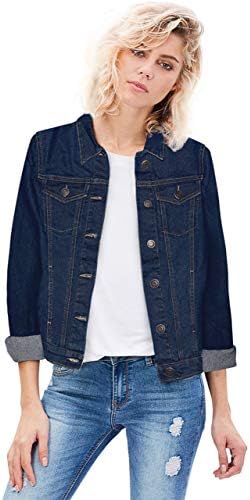 Hybrid & Company Women's Long Sleeve Denim Jackets Basic Button Down Jean Jacket with Pockets JK22880X INDIGO 1X